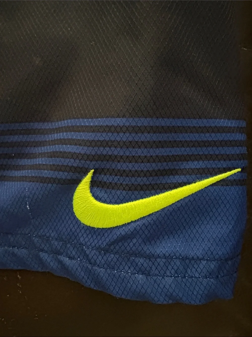 Nike Boys Neon Yellow Navy Blue Striped Swim Trunks